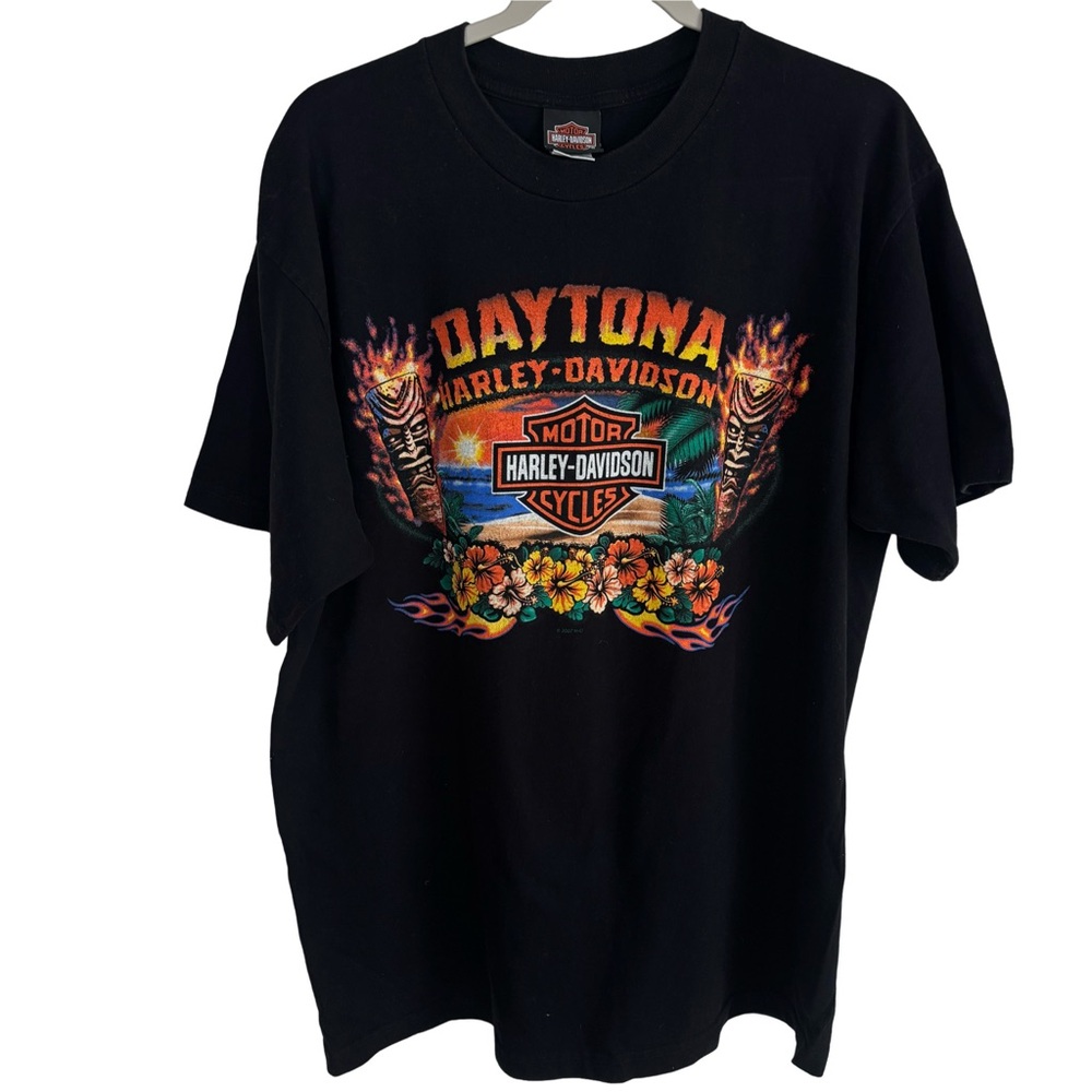 Vntg Harley Davidson 90’s Daytona Tropical Tiki Black Biker T Shirt Men's XL